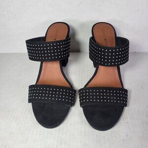 Lucky Brand Black Suede Studded Heeled Sandals